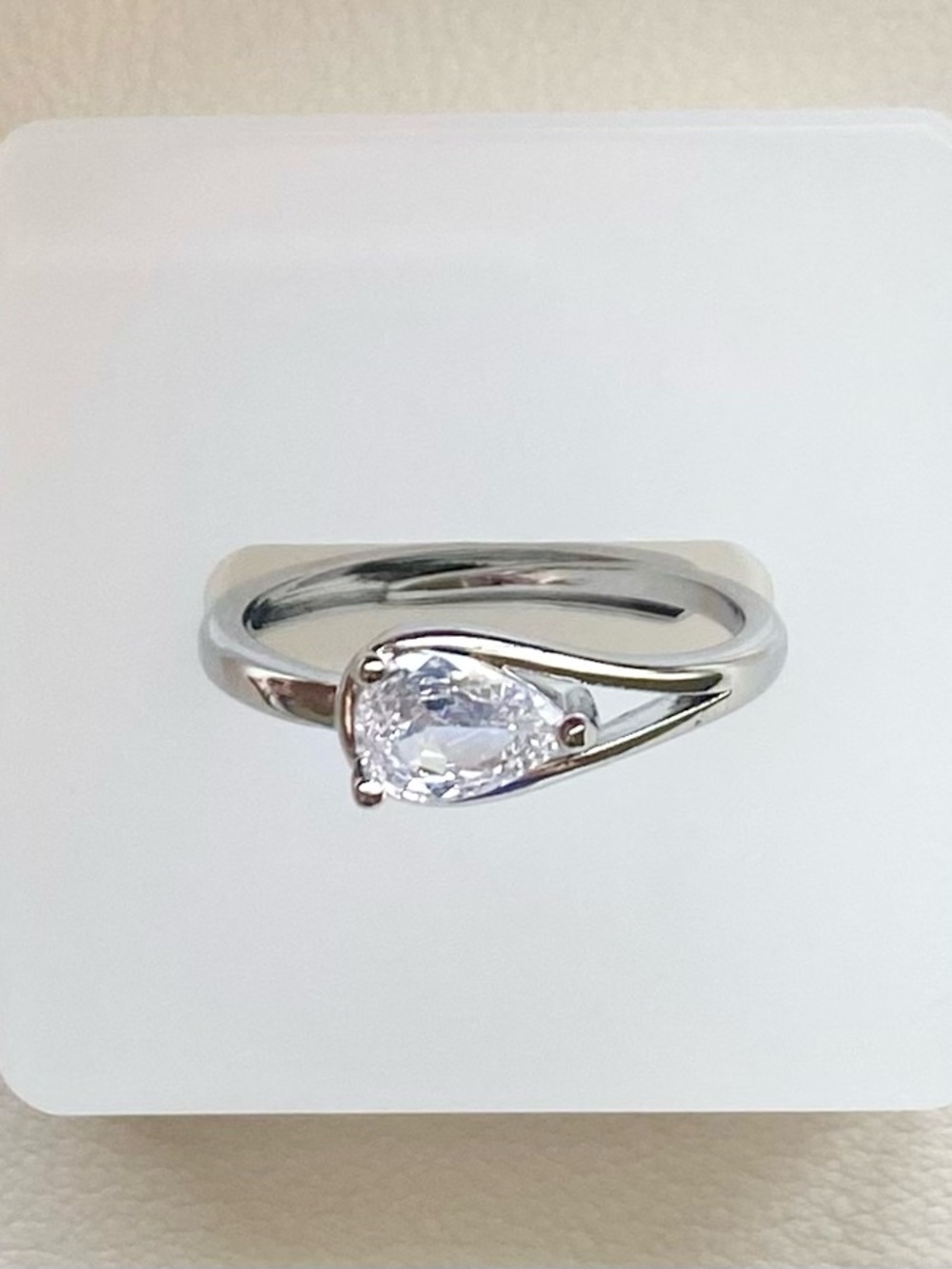 Classic Teardrop Solitaire Ring in Silver with Clear Stone
